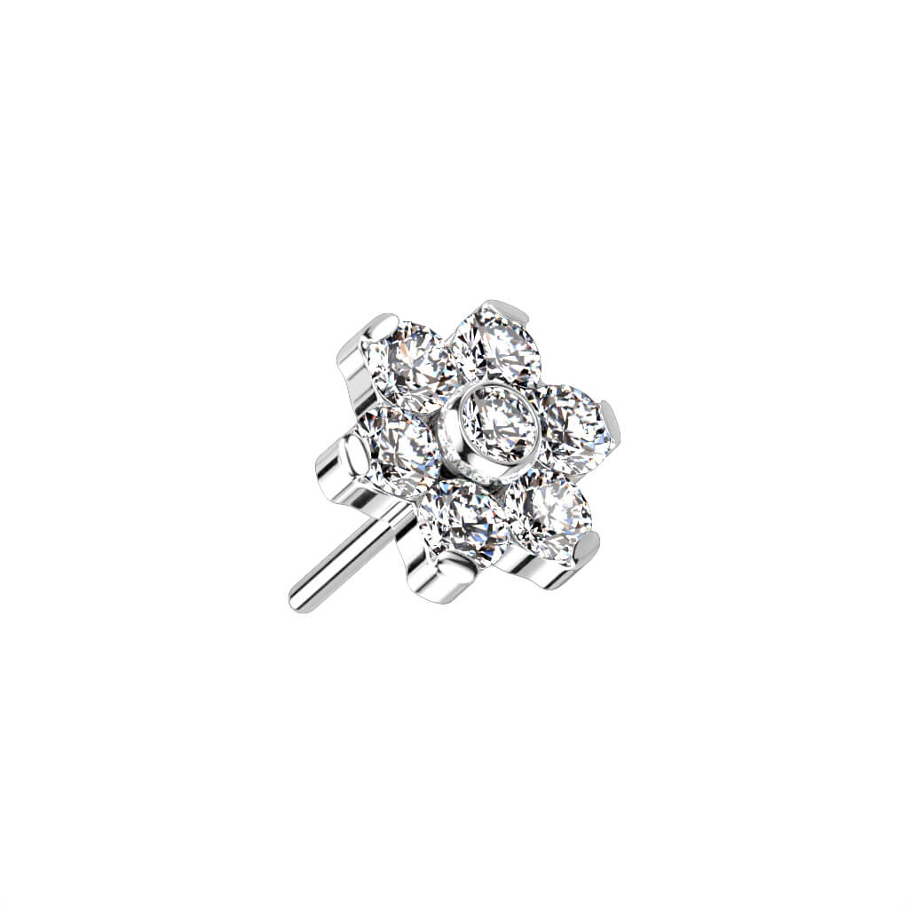 Titanium Top Flower Zirconia Silver Push-In