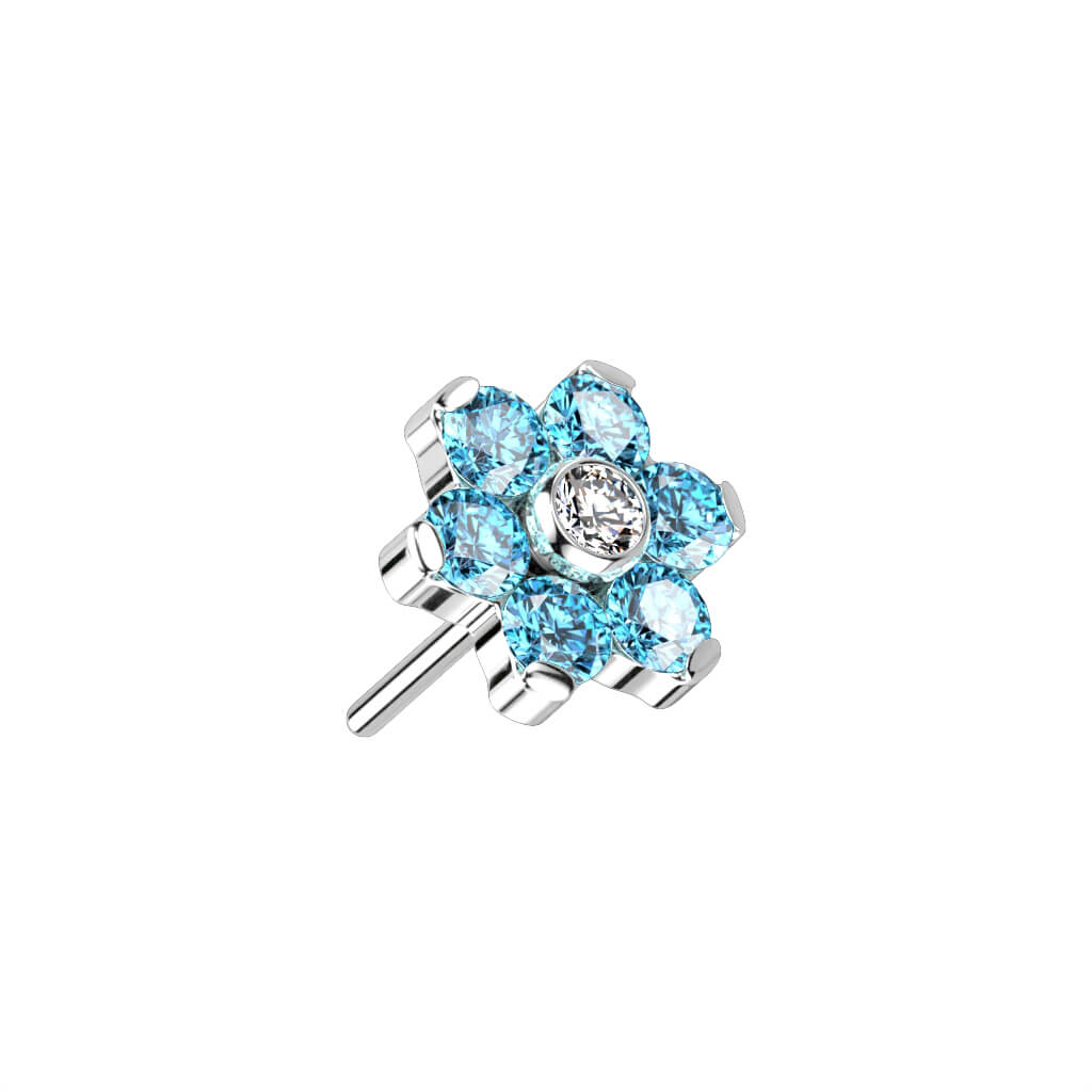 Titanium Top Flower Zirconia Silver Push-In