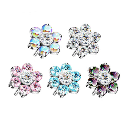 Titanium Top Flower Zirconia Silver Push-In