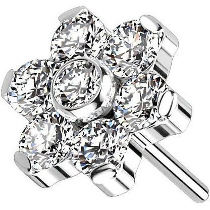 Titanium Top Flower Zirconia Silver Push-In