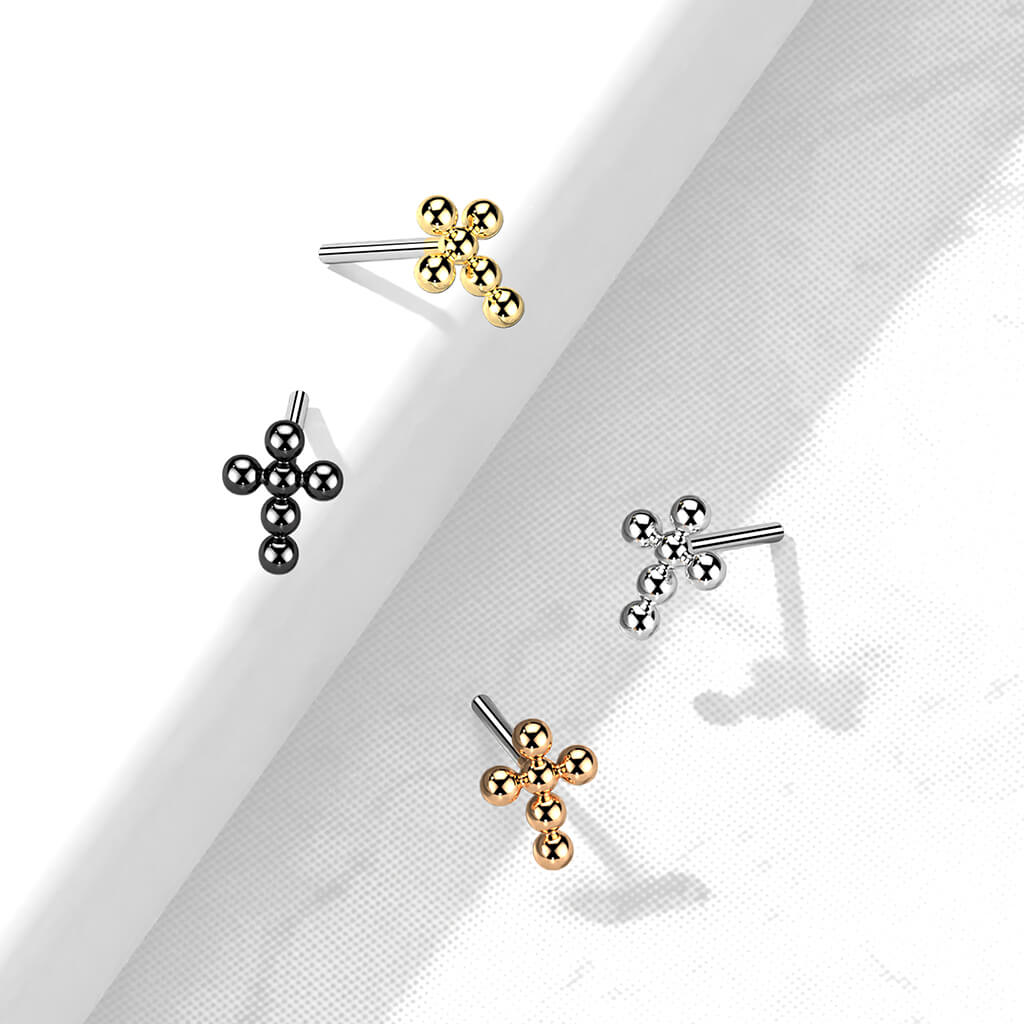 Titanium Labret Cross Ball Flower Push-In