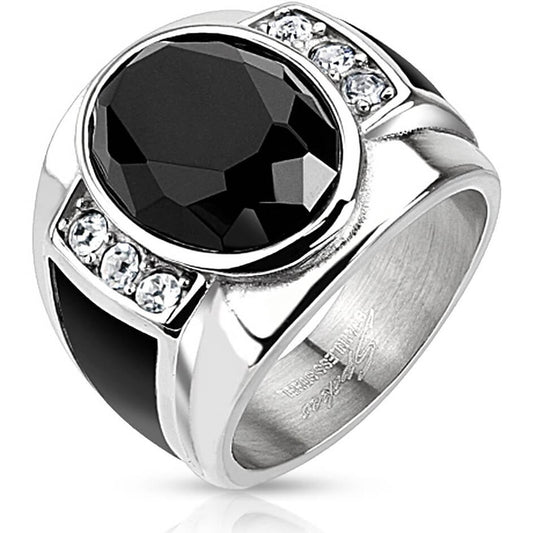 Anneau Argent Zircone Ovale Noir