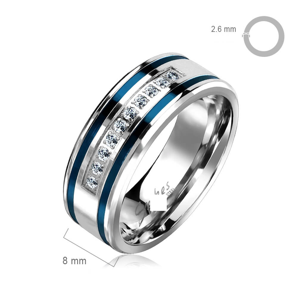 Anneau 10 Zircone Bleu  Argent