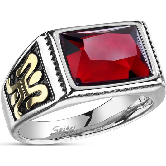 Square Zirconia Red Silver Gold