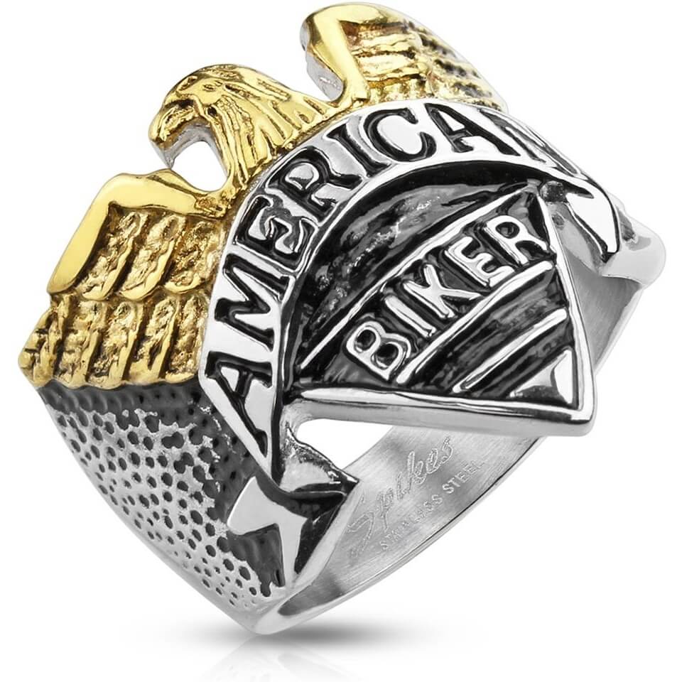 AMERICAN BIKER in argento con aquila oro