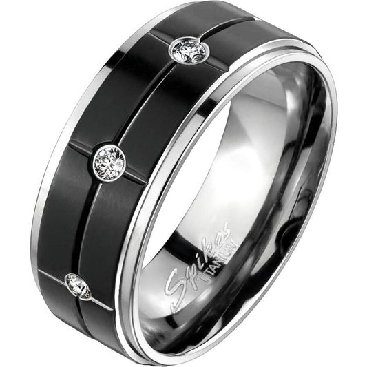 Titane Anneau Zircone Noir Argent