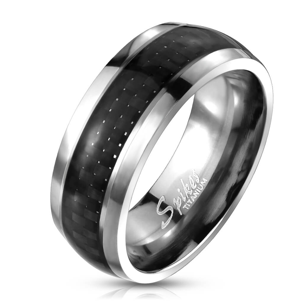 Titane Anneau Zircone Noir Argent