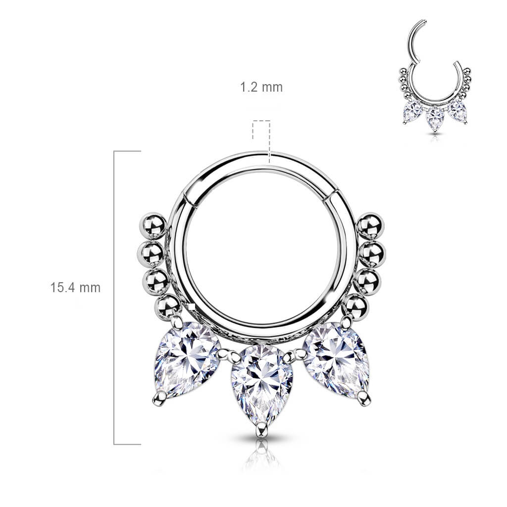 Anello Piercing Zirconi a goccia Clicker