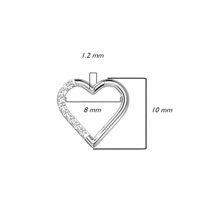 Titanio Anello Piercing  Cuore di zirconi Clicker