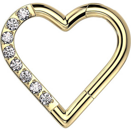 Titanium Ring Heart Zirconia Clicker