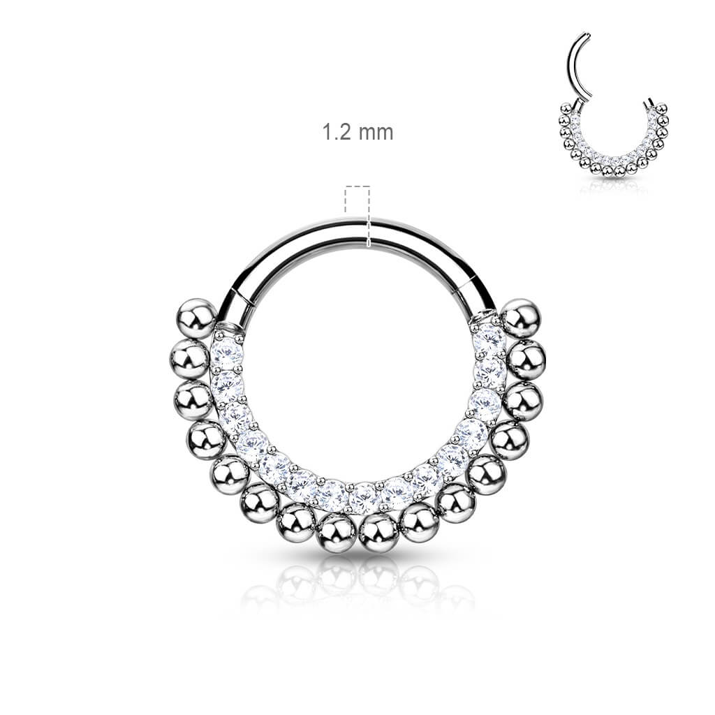 Titanio Anello Piercing Motivo a sfere d´argento e zirconi Clicker