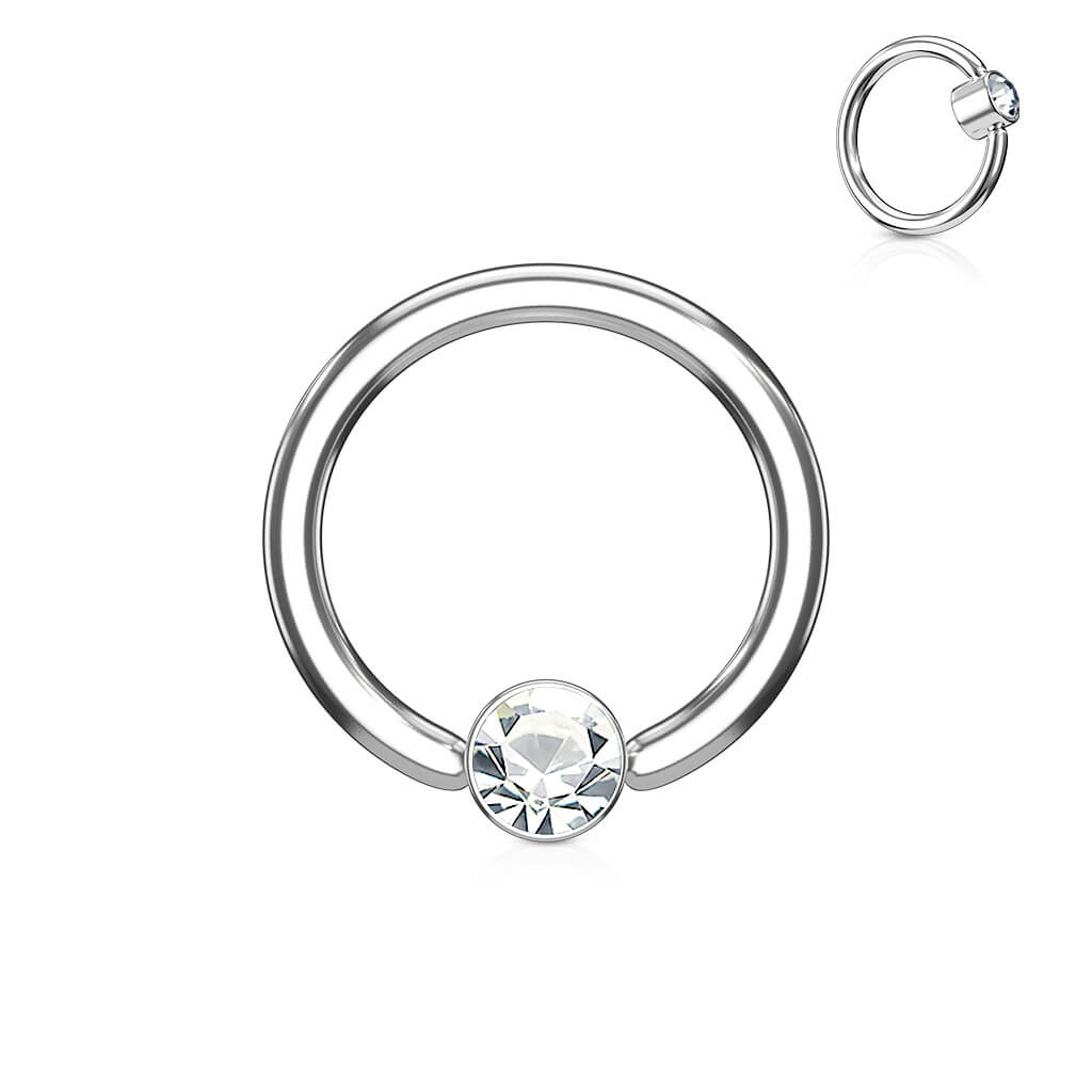 Anello Piercing Cilindro argento con zircone Perla Prigioniera