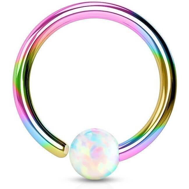 Ring Kugel Opal Regenbogen PVD Biegbar