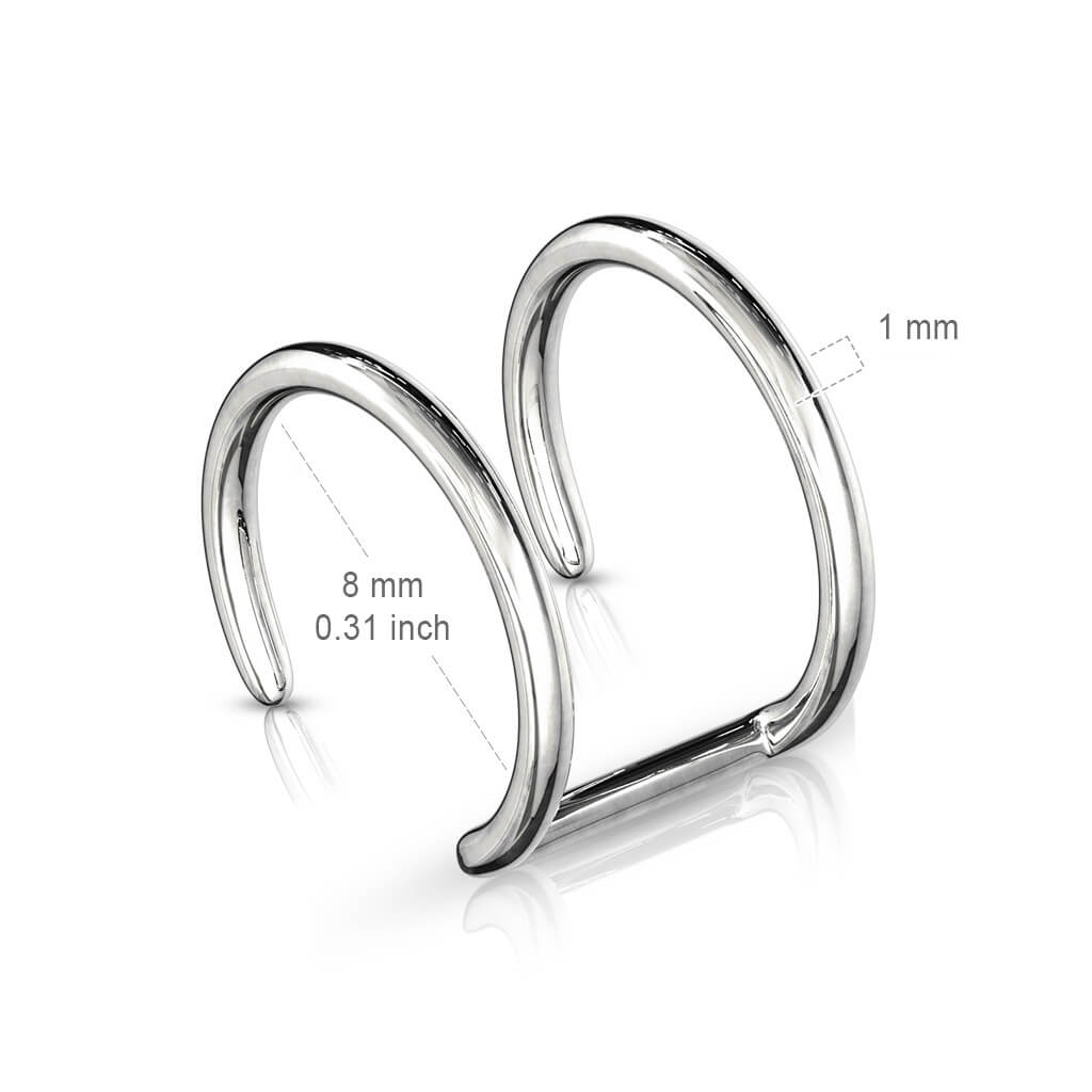 Faux Piercing aux oreilles Double Ligne Argent Pliable