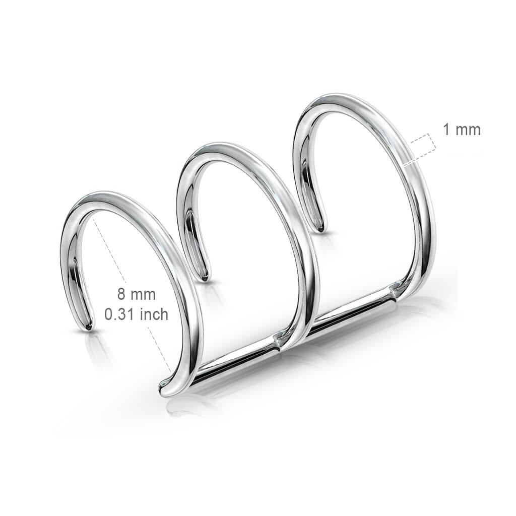 Fake Ear Piercing Triple Line Silver Bendable