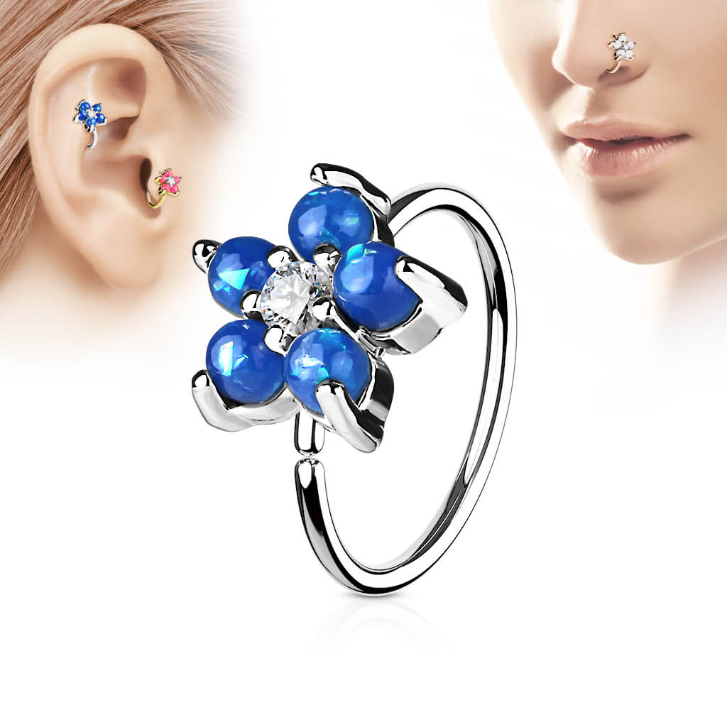 Anello Piercing Fiore argento e opali Pieghevole