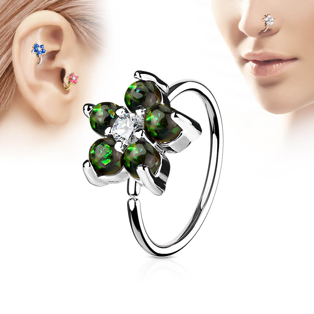 Anello Piercing Fiore argento e opali Pieghevole