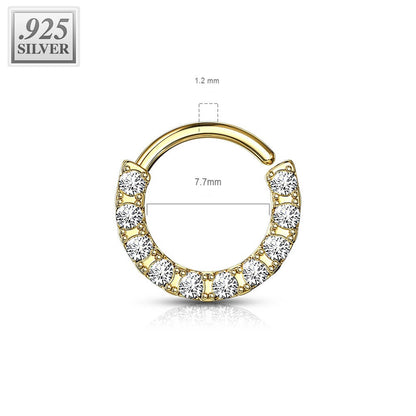 Argento 925 Anello Piercing Zirconi Pieghevole