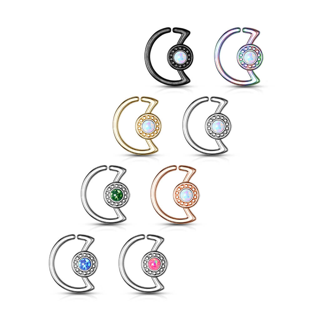 Anello Piercing  Luna con opale Pieghevole