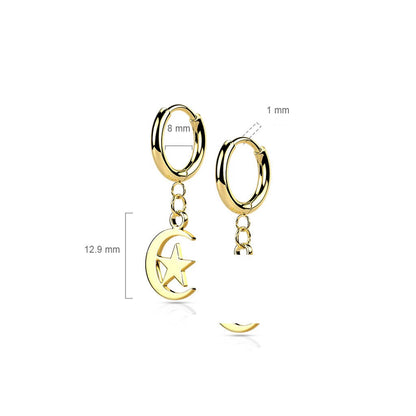 Boucle d'Oreille Pendentif Lune Étoile Cliqueur