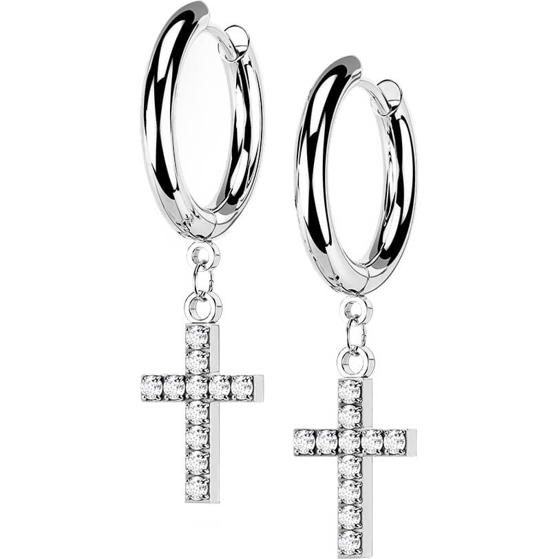 Boucle d'Oreille Pendentif Croix Zircone Cliqueur