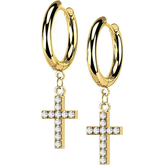 Boucle d'Oreille Pendentif Croix Zircone Cliqueur