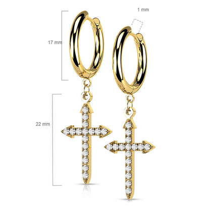 Bouton d'Oreille Pendentif Croix Zircone