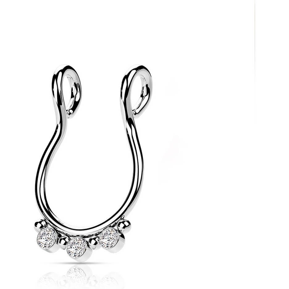 Fake Nose Piercing Septum 3 Zirconia Flat Bendable