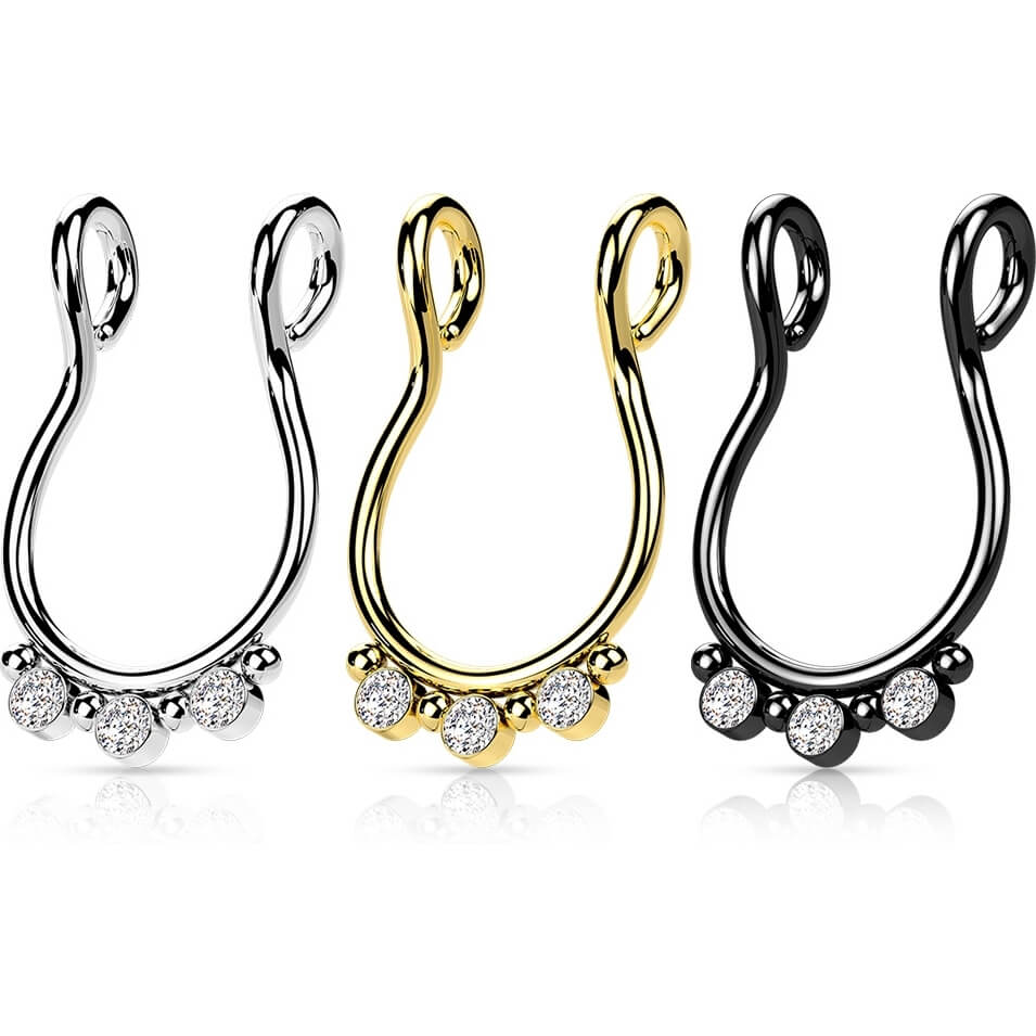 Fake Nose Piercing Septum 3 Zirconia Flat Bendable