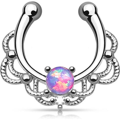 Faux Piercing au nez Septum Opale Ronde Argent Pliable