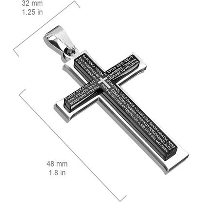 Collier Croix Noir Our Father Argent