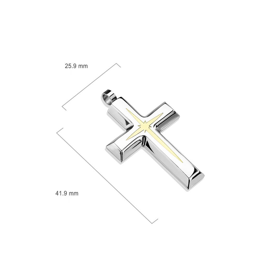 Cruz de plata con estrella dorada