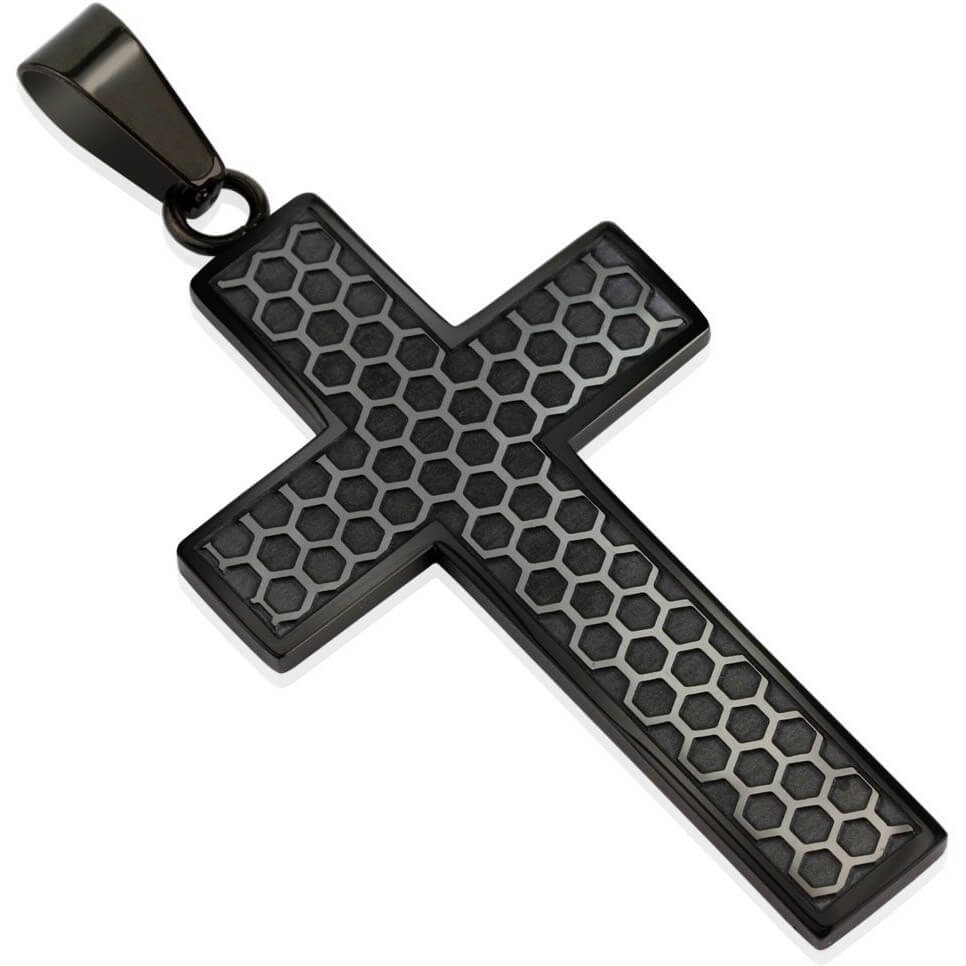 Collier Croix Nid d'Abeille Noire 