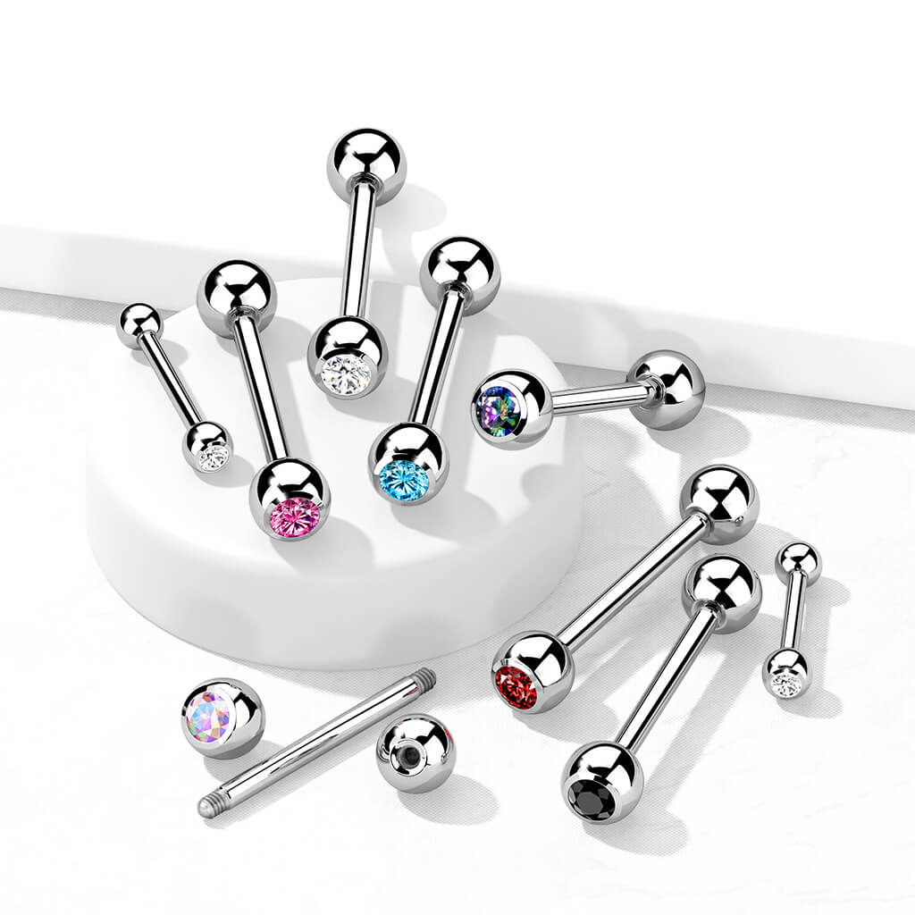 Titanio Barbell Sfere argento con zirconi