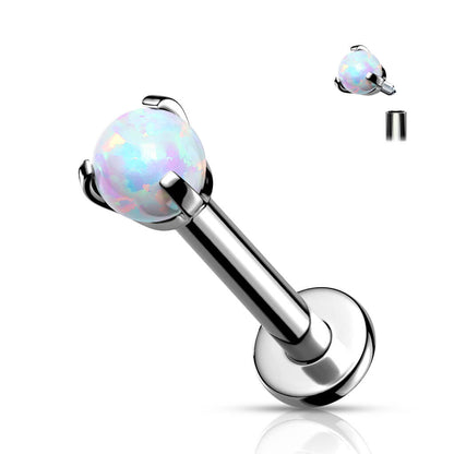 Titanium Labret Ball Opal Silver Internally Threaded