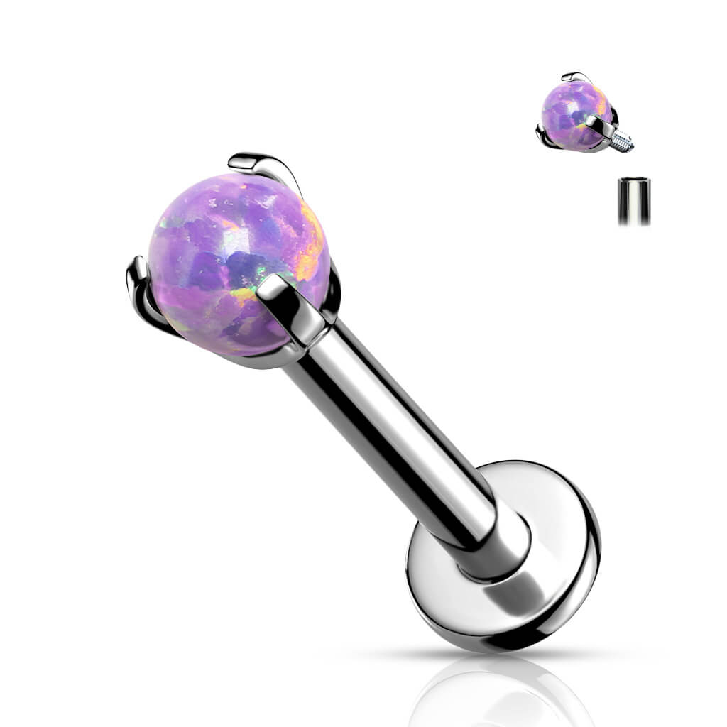 Titanium Labret Ball Opal Silver Internally Threaded