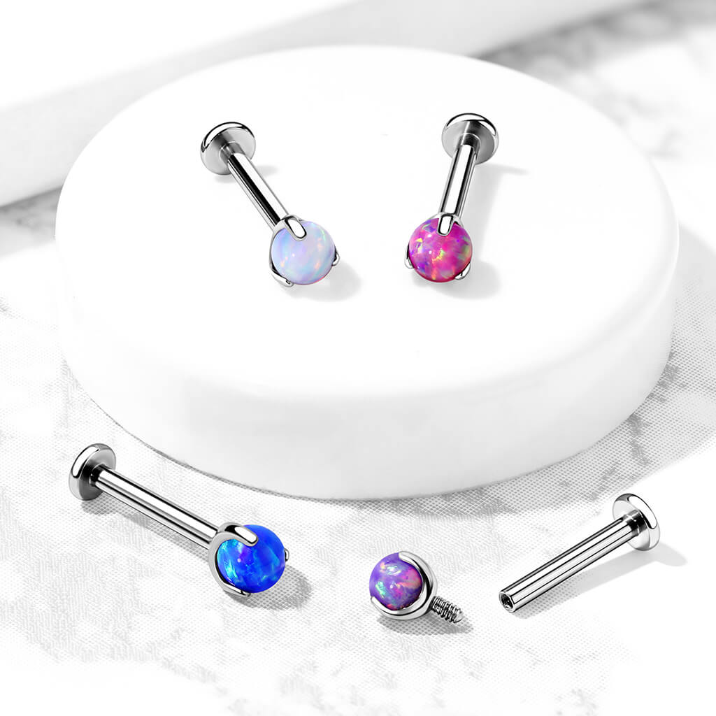 Titanium Labret Ball Opal Silver Internally Threaded