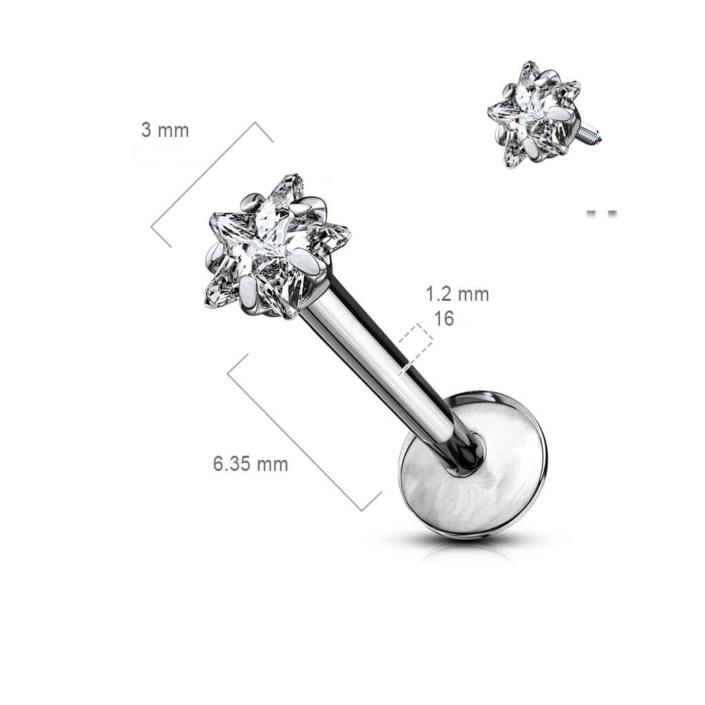 Titanio Estrella Circonita Plata Rosca interna Labret