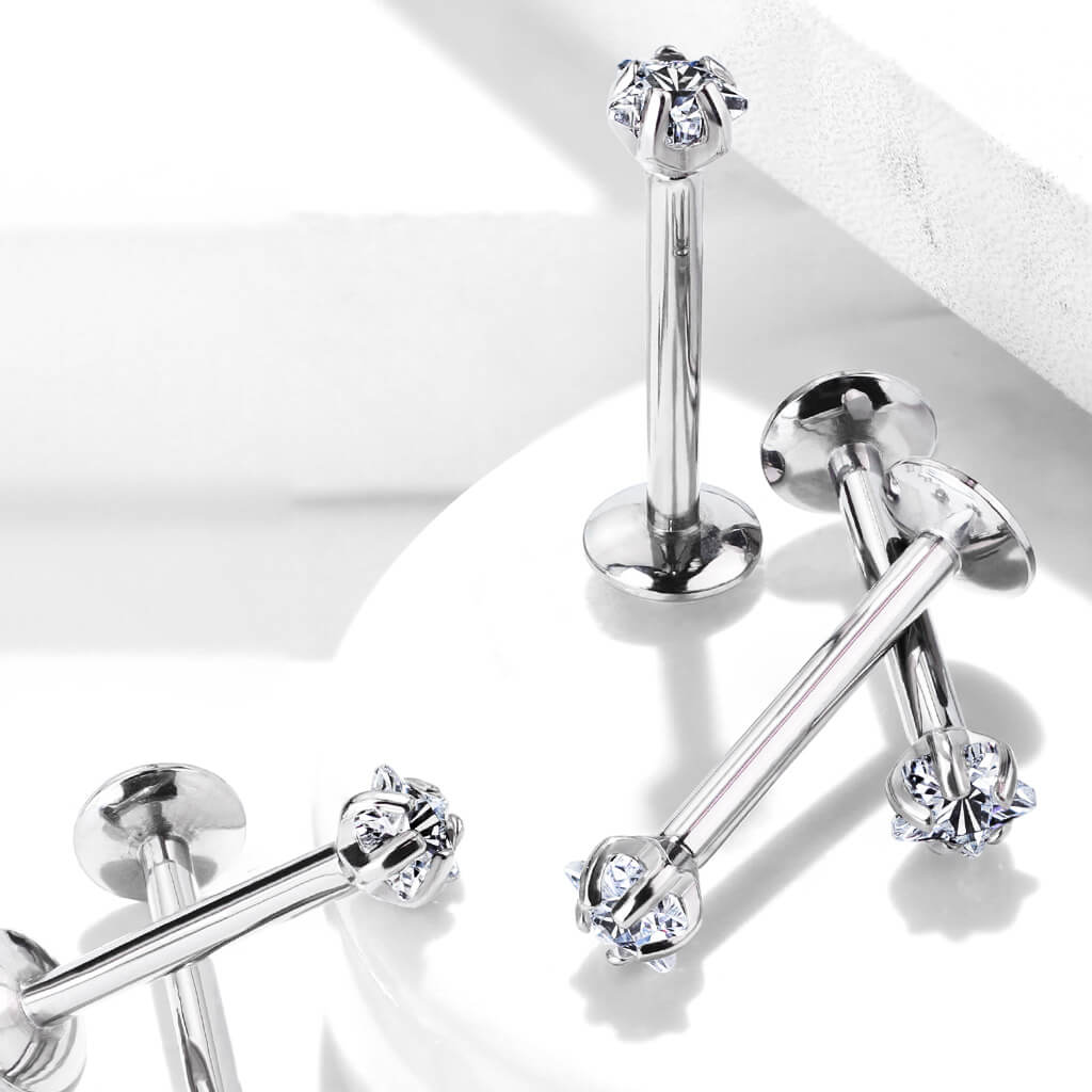 Titanio Labret Argento con zircone a stella Filettatura Interna