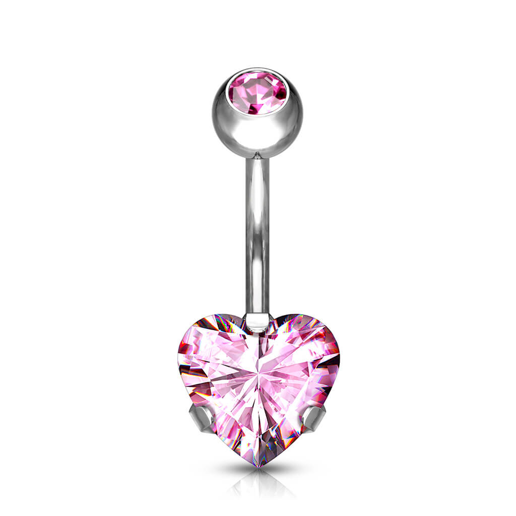 Titanium Belly Button Piercing Heart Zirconia