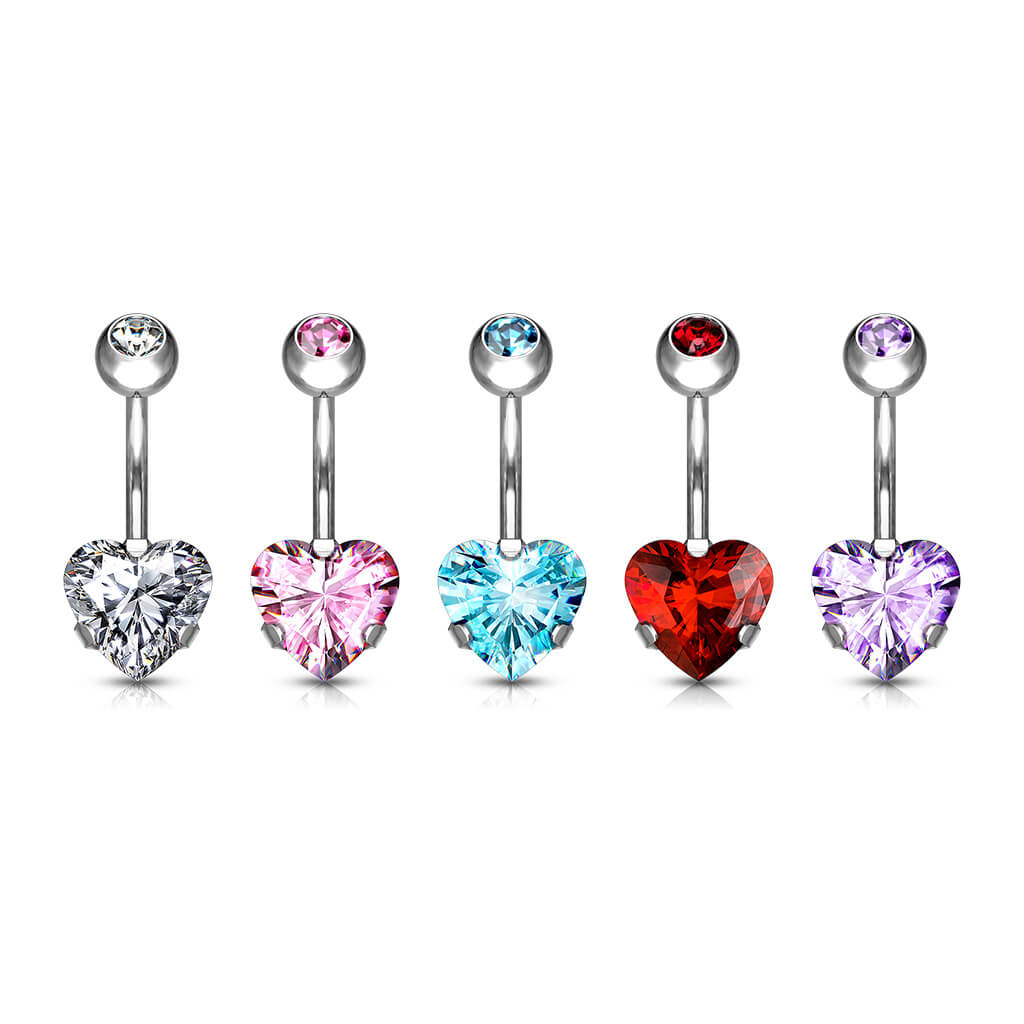 Titanium Belly Button Piercing Heart Zirconia