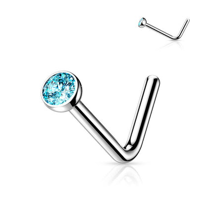 Titanium Nose L-Shape Zirconia Round Silver