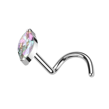 Titanium Nose Screw Marquise Cut Zirconia