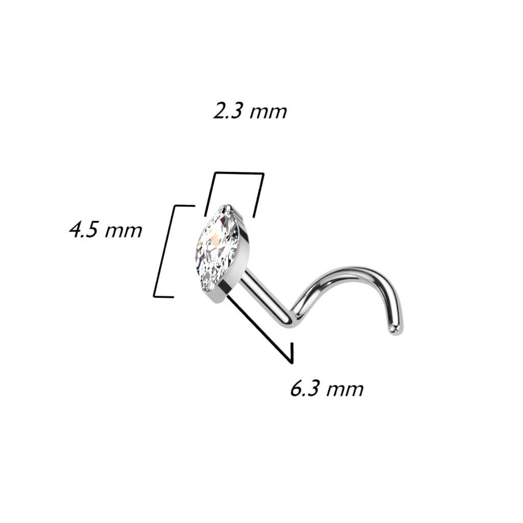 Titanium Nose Screw Marquise Cut Zirconia