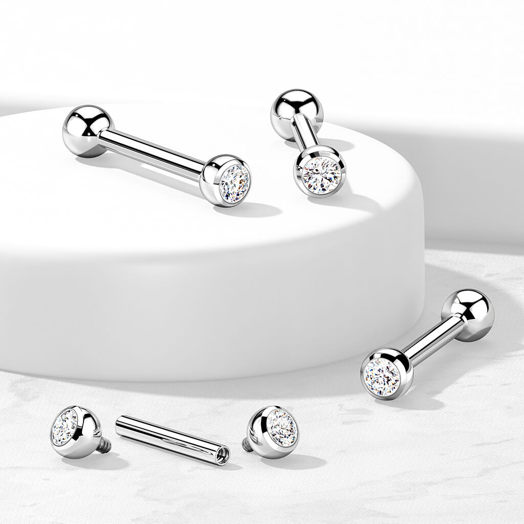 Titanium Barbell Ball Zirconia Silver Internally Threaded