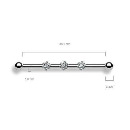 Titanium Industrial Barbell 3 Flower attachments Zirconia Internally Threaded