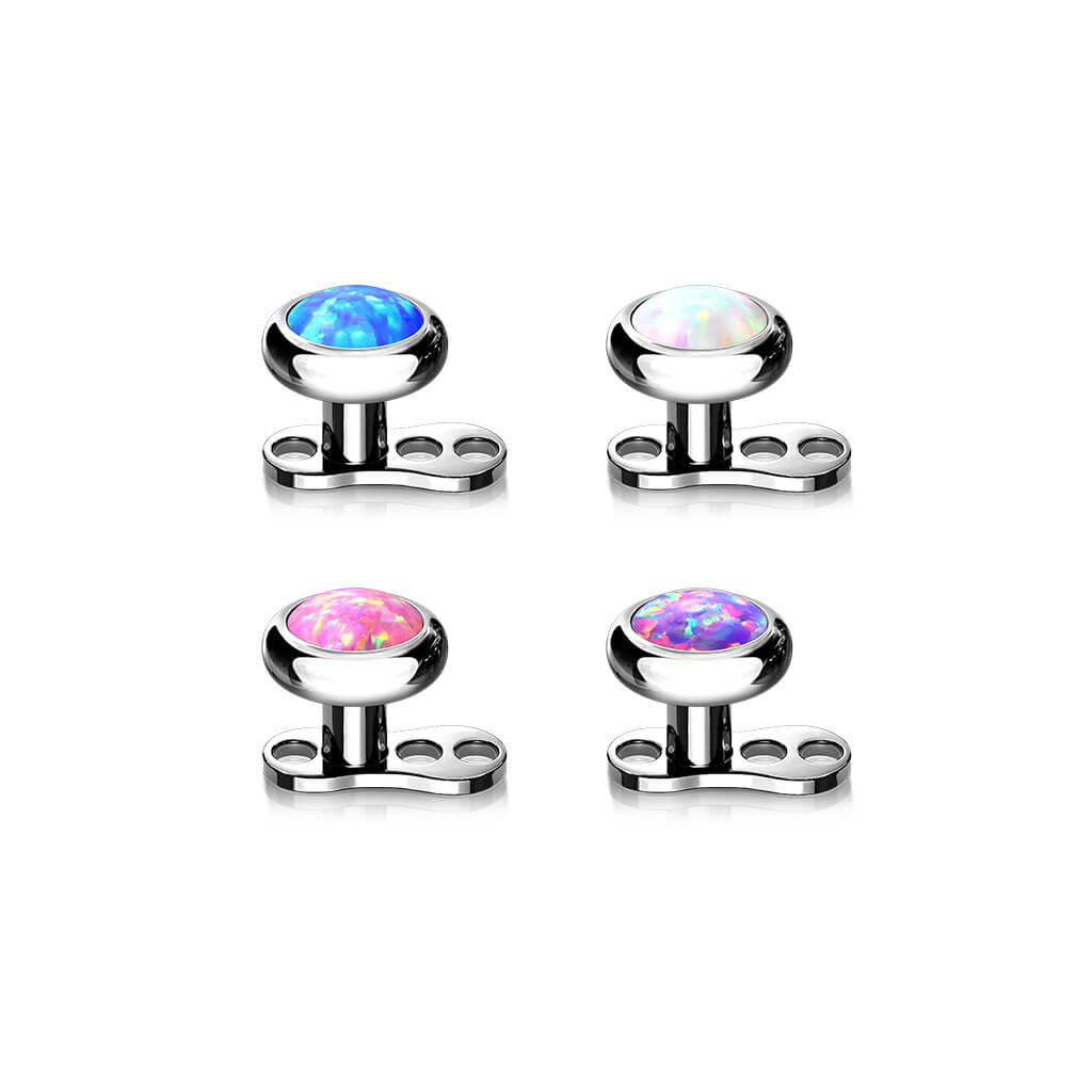 Titan Dermal Anchor Opal Flach Silber Gewinde 2mm Innengewinde