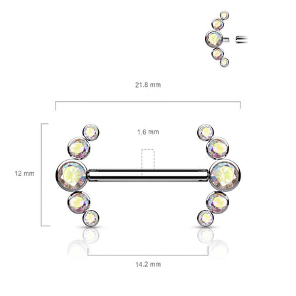 Titanio Piercing Capezzolo Argento con 5 zirconi Filettatura Interna