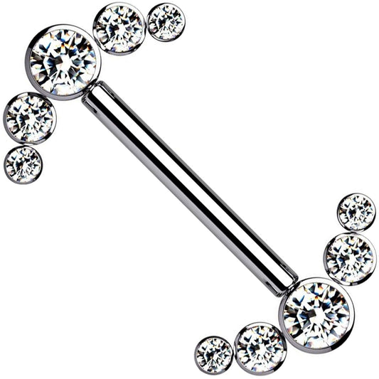 Titanio Piercing Capezzolo Argento con 5 zirconi Filettatura Interna