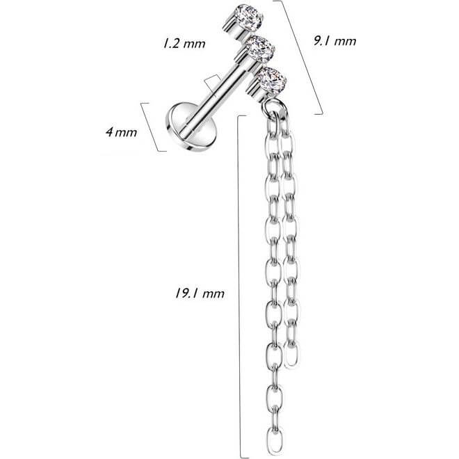 Titan Labret 3 Zirkonia Kette beweglich Innengewinde